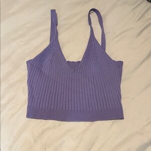 Purple Ribbed Knit Crop Top